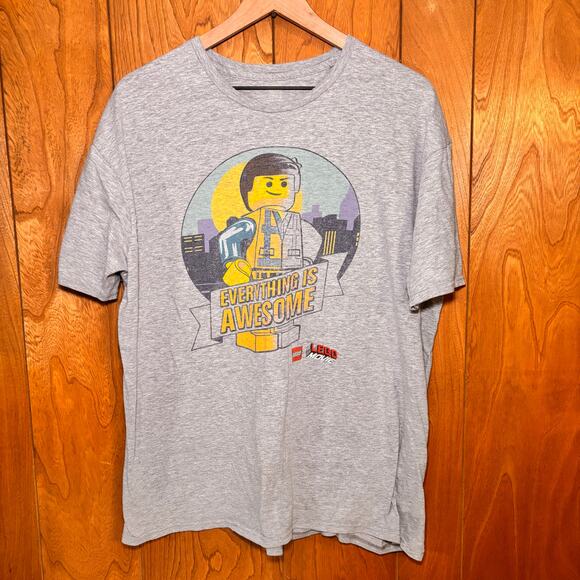 LEGO Movie Emmet Brickowski T-shirt Gray Everything is Awesome Graphic Tee - Picture 1 of 4